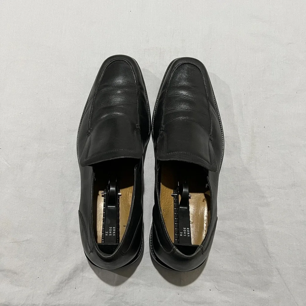 Cole Haan Mens Black Leather Square Toe Comfort Slip-On Dress Shoes Size 12